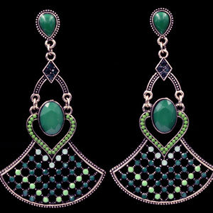 Green Ethnic Bib Dangle Earrings
